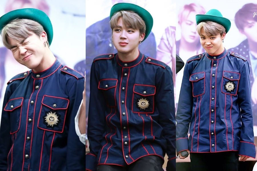 Jimin-Green-Hat-to-the-Bold-shirt